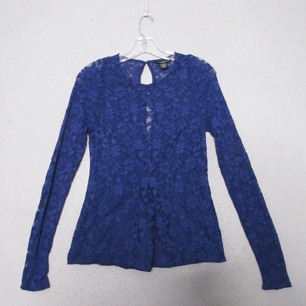 Vintage Moda International Lace Top‎ Keyhole Mesh Stretch Y2K 90s Sheer Romatic